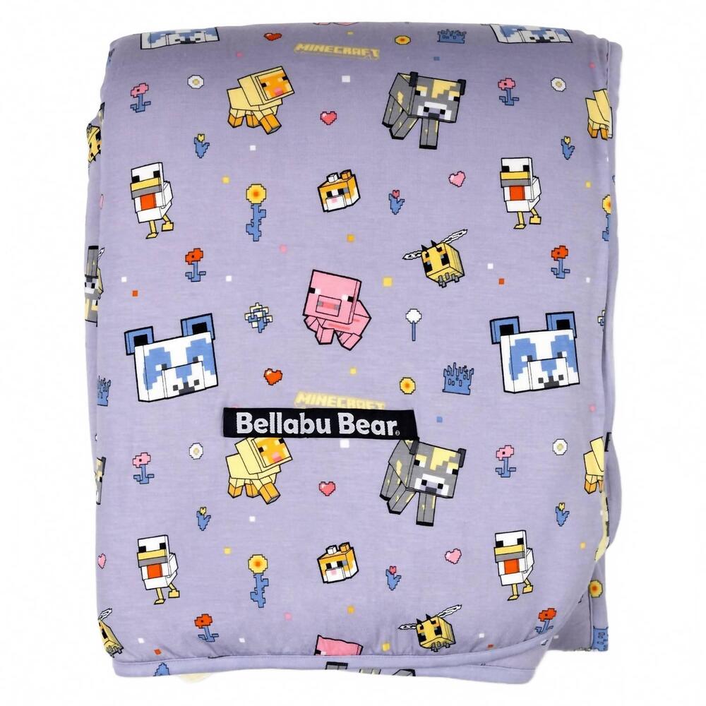 NEW BELLABU BEAR kid's minecraft pixel pals bamboo blanket in purple